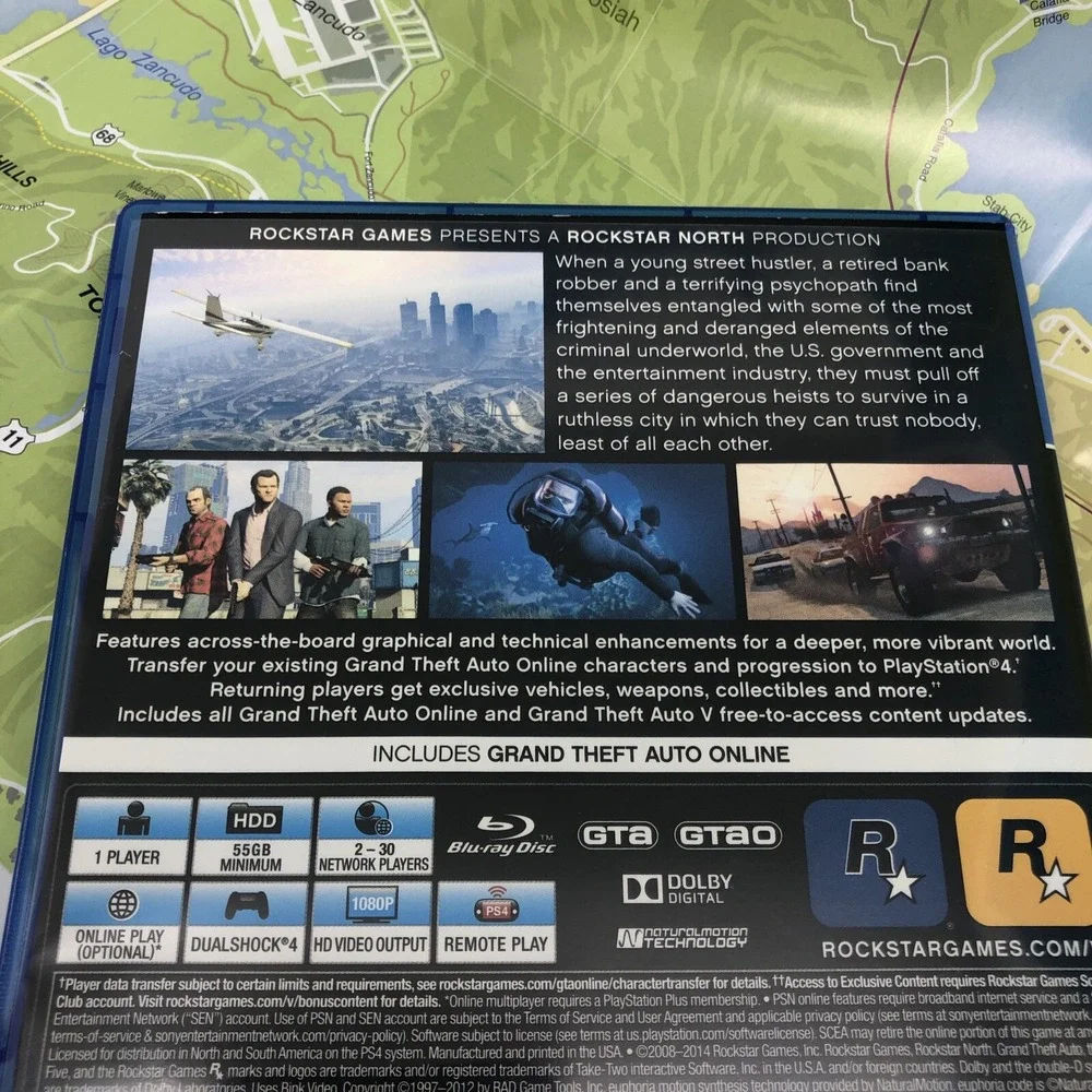 Grand Theft Auto V (Sony PlayStation 4, 2014) Physical‎ Complete w/Map, Mint